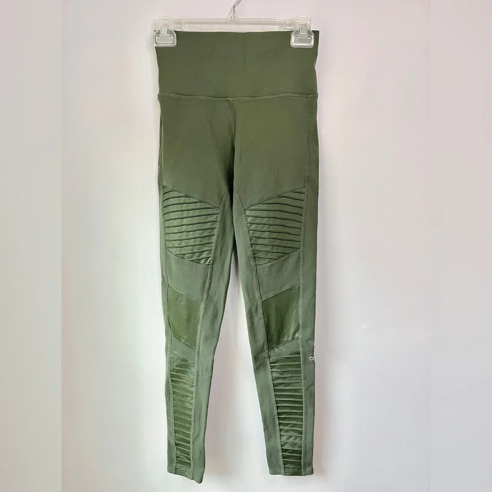 alo Yoga Olive Green Sheer Panel Yoga Leggings